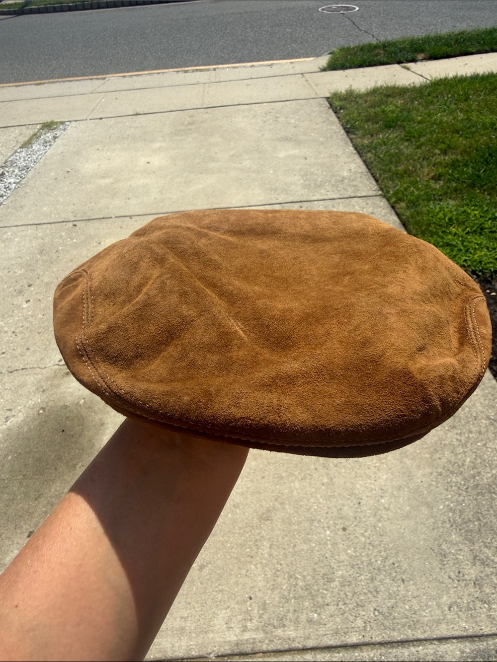 Vintage LL Bean Suede Newsboy Hat Genuine Leather Cap XL